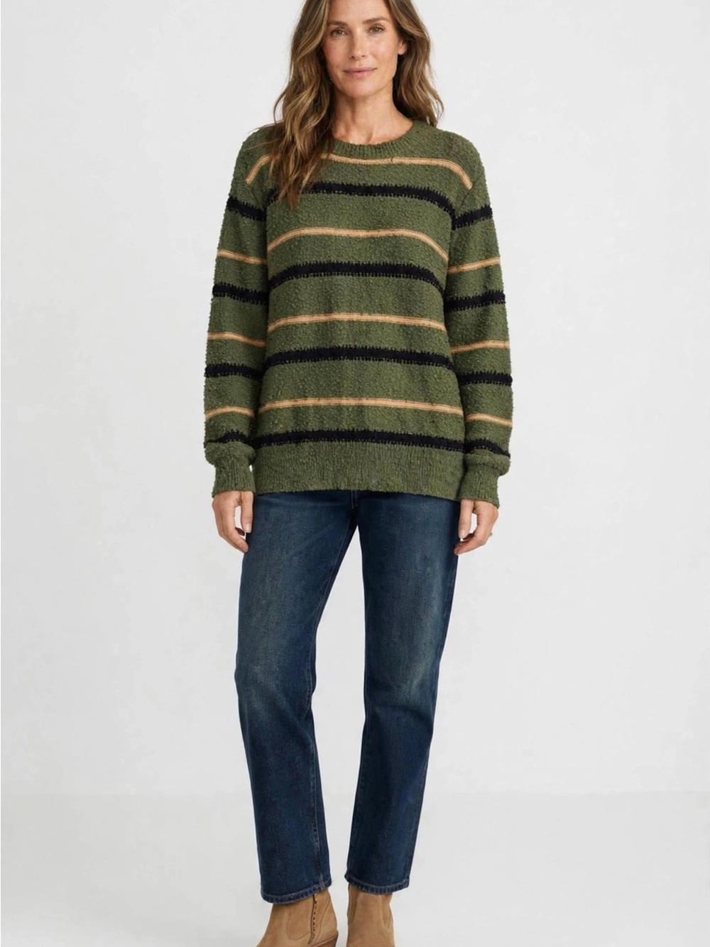 Mason & Belle Ellie Textured Sweater Olive Green Striped Oversized XL NWT